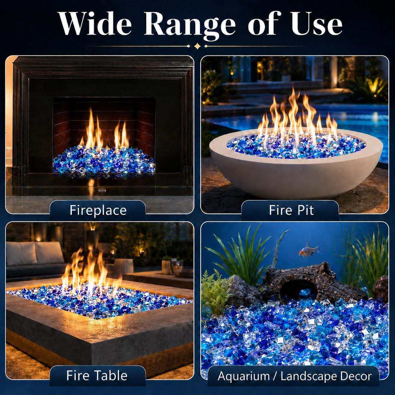 20 Pounds Bahama Blend Fire Glass for Fire Pit - 1/2 Inch High Luster Reflective Tempered Glass Rocks for Natural or Propane Fireplace, Safe for Outdoors and Indoors