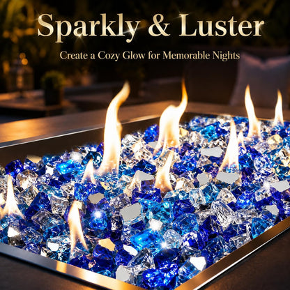20 Pounds Bahama Blend Fire Glass for Fire Pit - 1/2 Inch High Luster Reflective Tempered Glass Rocks for Natural or Propane Fireplace, Safe for Outdoors and Indoors