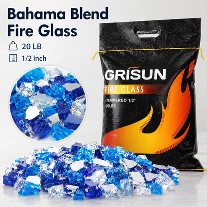 20 Pounds Bahama Blend Fire Glass for Fire Pit - 1/2 Inch High Luster Reflective Tempered Glass Rocks for Natural or Propane Fireplace, Safe for Outdoors and Indoors