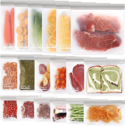 18 Pack BPA FREE Reusable Storage Bags (6 Gallon Freezer Bags, 6 Sandwich Bags, 6 Snack Bags), Extra Thick Leakproof Silicone and Plastic Free Lunch Bag