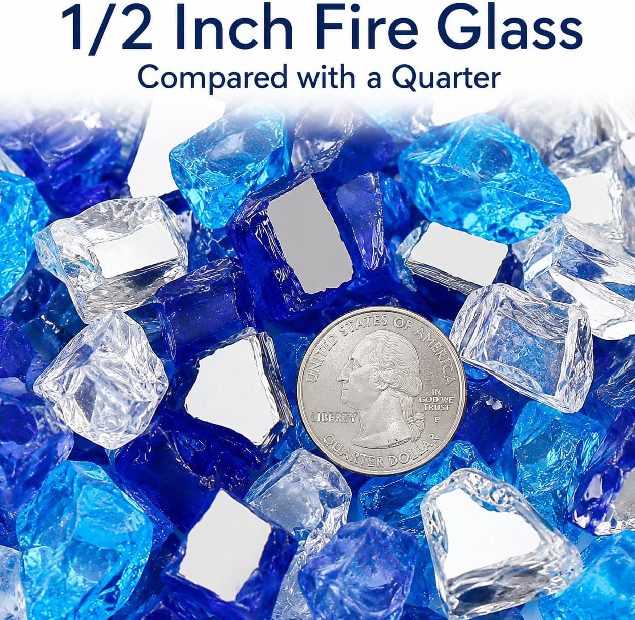 20 Pounds Bahama Blend Fire Glass for Fire Pit - 1/2 Inch High Luster Reflective Tempered Glass Rocks for Natural or Propane Fireplace, Safe for Outdoors and Indoors