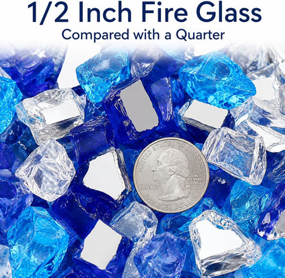 20 Pounds Bahama Blend Fire Glass for Fire Pit - 1/2 Inch High Luster Reflective Tempered Glass Rocks for Natural or Propane Fireplace, Safe for Outdoors and Indoors